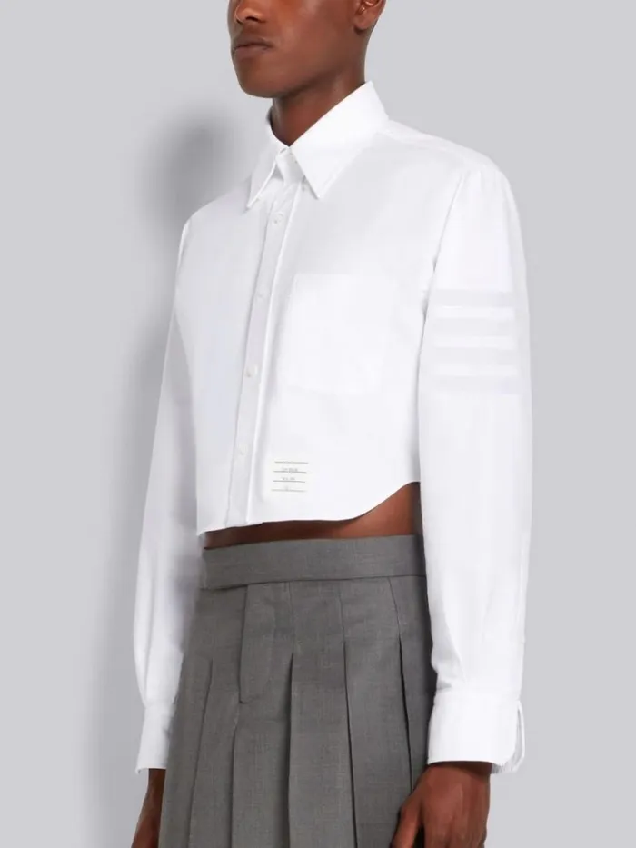 Men Cropped Shirt W Satin Weave 4bar In Oxford White Thom Browne Shirting Men Cropped Shirt W Satin Weave 4bar In Oxford White Thom Browne Shirting