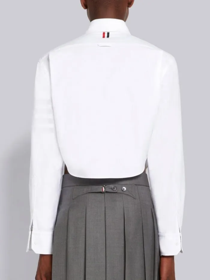 Men Cropped Shirt W Satin Weave 4bar In Oxford White Thom Browne Shirting Men Cropped Shirt W Satin Weave 4bar In Oxford White Thom Browne Shirting