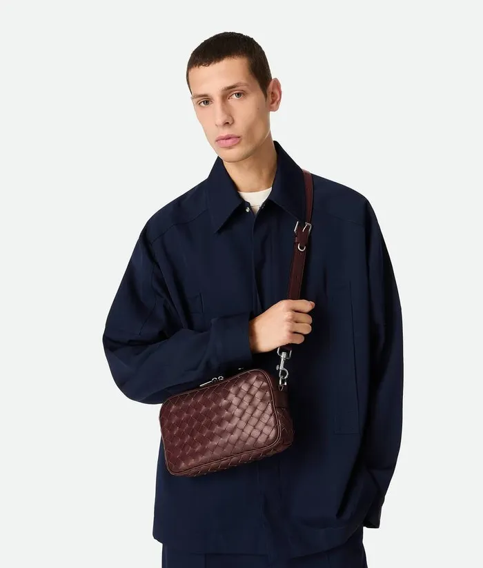 Men Crossbody Bottega Veneta Small Intrecciato Camera Bag Madder Brown