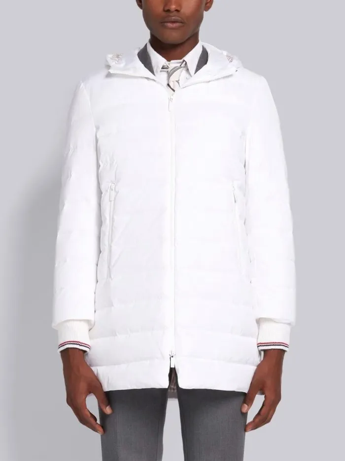 Men Down Filled Poly Twill Center Back Stripe Ski Coat White Thom Browne Outerwear