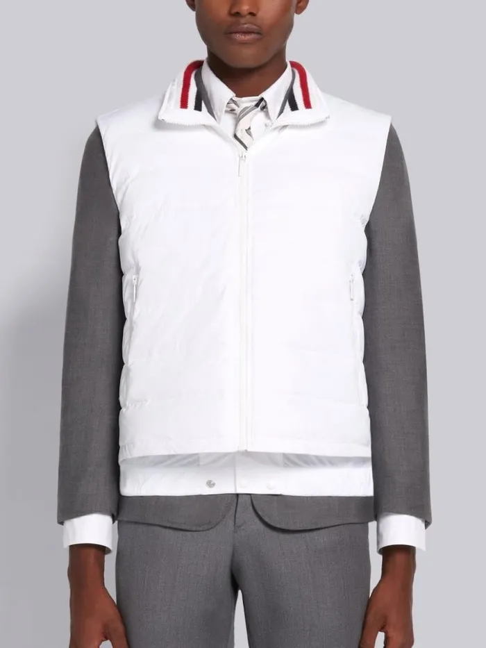 Men Down Filled Poly Twill Center Back Stripe Ski Vest White Thom Browne Outerwear