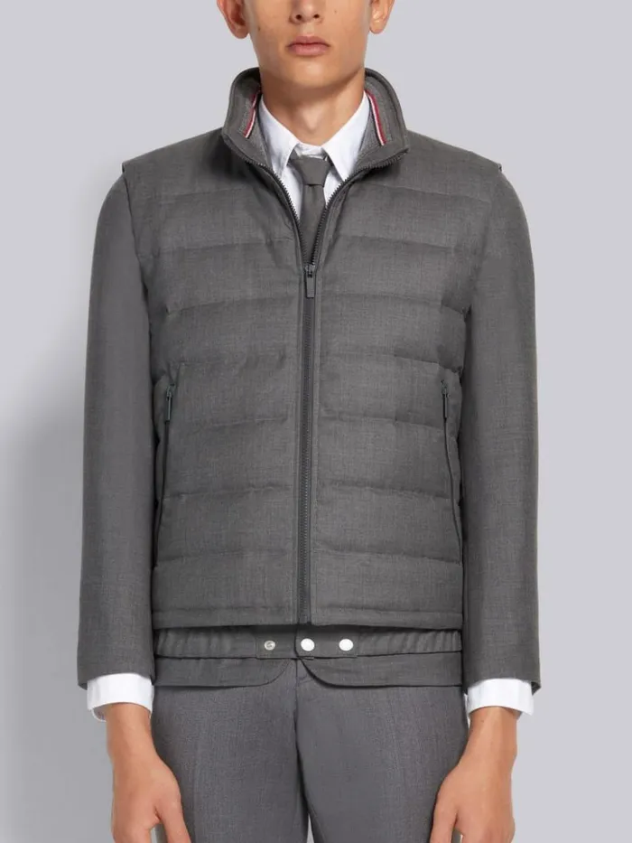 Men Down Filled Super 120s Twill Ski Vest Medium Grey Thom Browne Outerwear