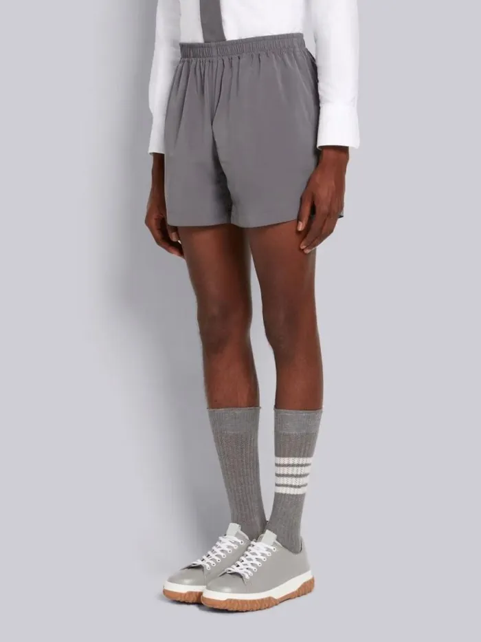 Men Elasticated Waistband Track Shorts Gray Thom Browne Trousers Men Elasticated Waistband Track Shorts Gray Thom Browne Trousers
