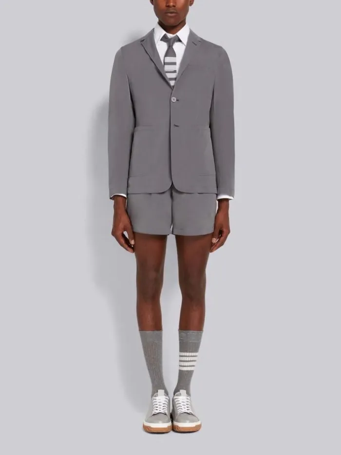 Men Elasticated Waistband Track Shorts Gray Thom Browne Trousers Men Elasticated Waistband Track Shorts Gray Thom Browne Trousers