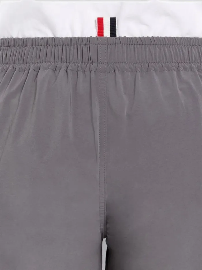 Men Elasticated Waistband Track Shorts Gray Thom Browne Trousers Men Elasticated Waistband Track Shorts Gray Thom Browne Trousers