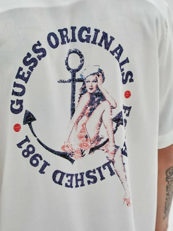 Men Front Pocket Shirt White Guess Shirts