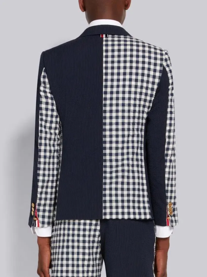 Men Funmix Wool Seersucker Classic Jacket Navy Thom Browne Jackets and Suiting