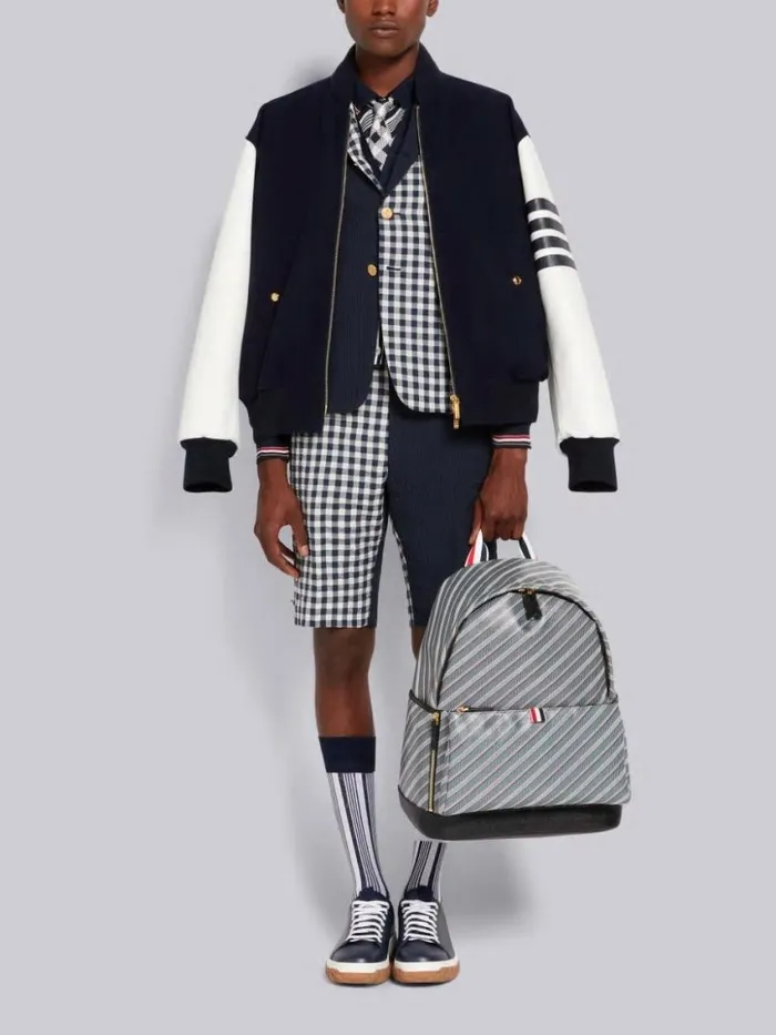 Men Funmix Wool Seersucker Classic Jacket Navy Thom Browne Jackets and Suiting