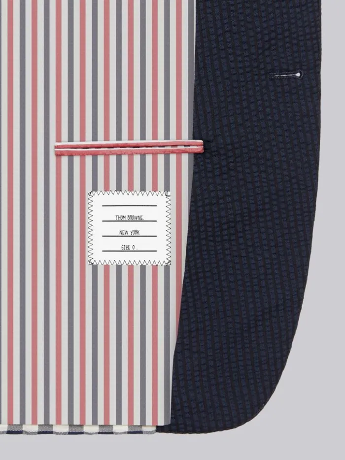 Men Funmix Wool Seersucker Classic Jacket Navy Thom Browne Jackets and Suiting
