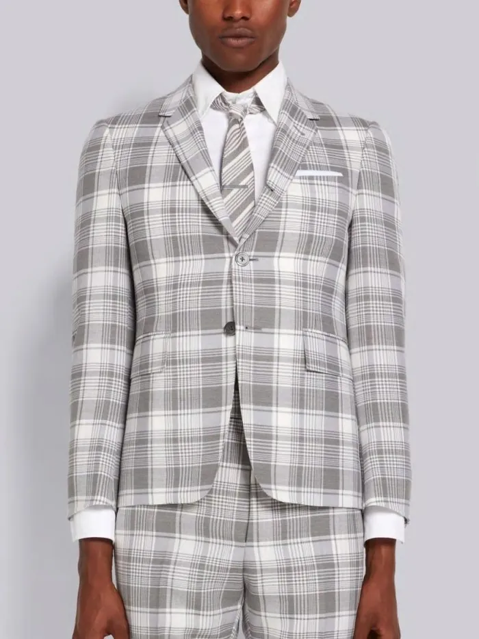 Men Hairline Madras Check Classic Jacket Medium Grey Thom Browne Jackets and Suiting