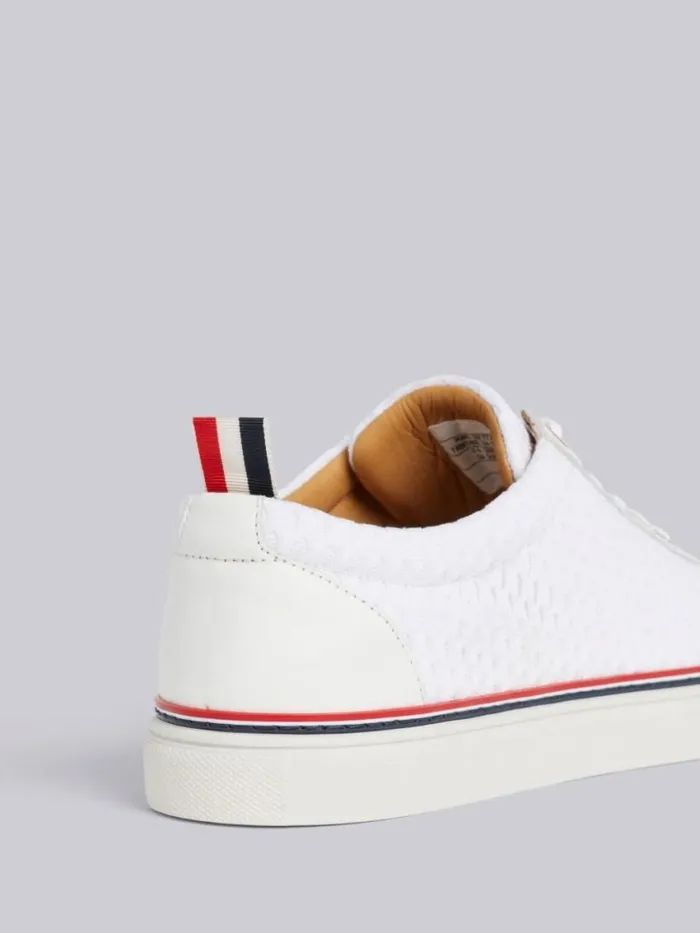 Men Heavy Athletic Mesh Stripe Rubber Cupsole Low Top Trainer White Thom Browne Sneakers