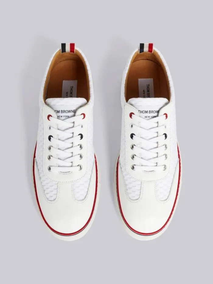 Men Heavy Athletic Mesh Stripe Rubber Cupsole Low Top Trainer White Thom Browne Sneakers