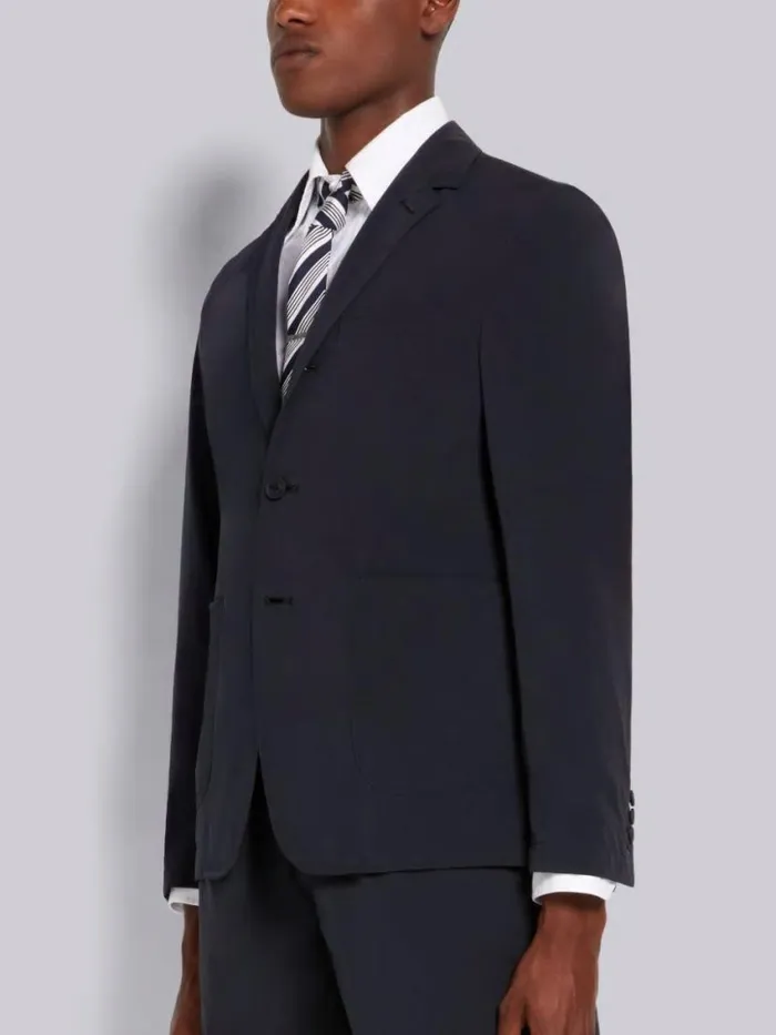 Men High Density Nylon Tech Unconstructed Sack Jacket Navy Thom Browne Jackets and Suiting