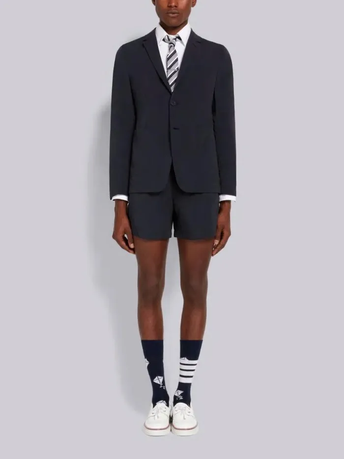 Men High Density Nylon Tech Unconstructed Sack Jacket Navy Thom Browne Jackets and Suiting