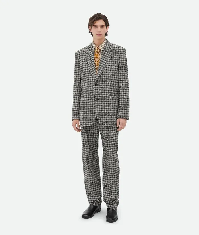 Men Jackets Bottega Veneta Boucle Gingham Wool Jacket Blackpearlkhaki