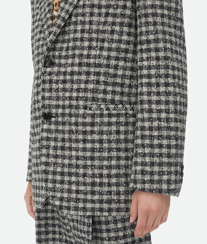 Men Jackets Bottega Veneta Boucle Gingham Wool Jacket Blackpearlkhaki