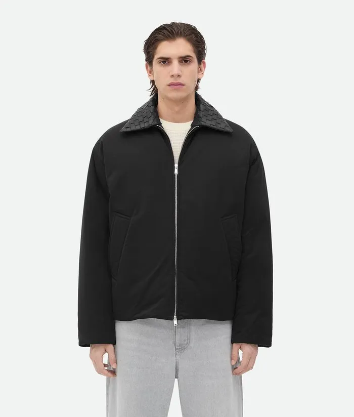 Men Jackets Bottega Veneta Tech Nylon Puffer Jacket Black