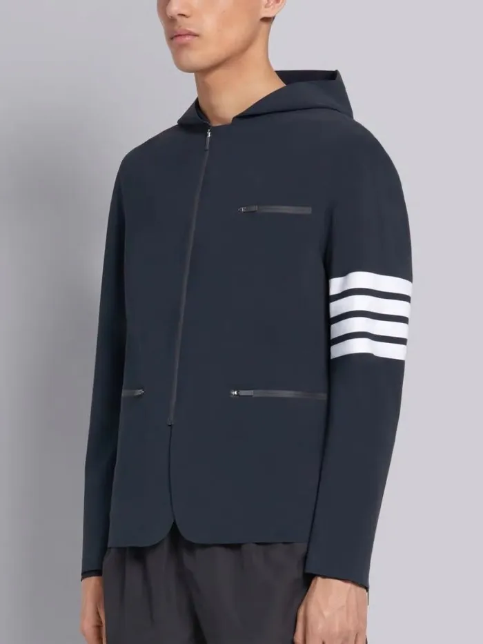 Men Lightweight Tech Hooded 4bar Jacket Charcoal Thom Browne Sweats Men Lightweight Tech Hooded 4bar Jacket Charcoal Thom Browne Sweats