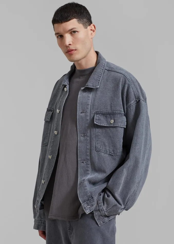 Men Outerwear The Frankie Shop Connor Oversized Denim Jacket 8211 Grey Wash