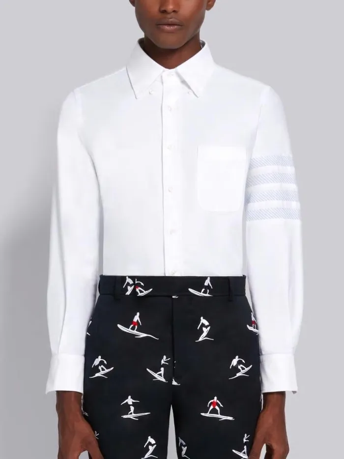 Men Oxford Cotton Seamed 4bar Straight Fit Long Sleeve Shirt White Thom Browne Shirting Men Oxford Cotton Seamed 4bar Straight Fit Long Sleeve Shirt White Thom Browne Shirting