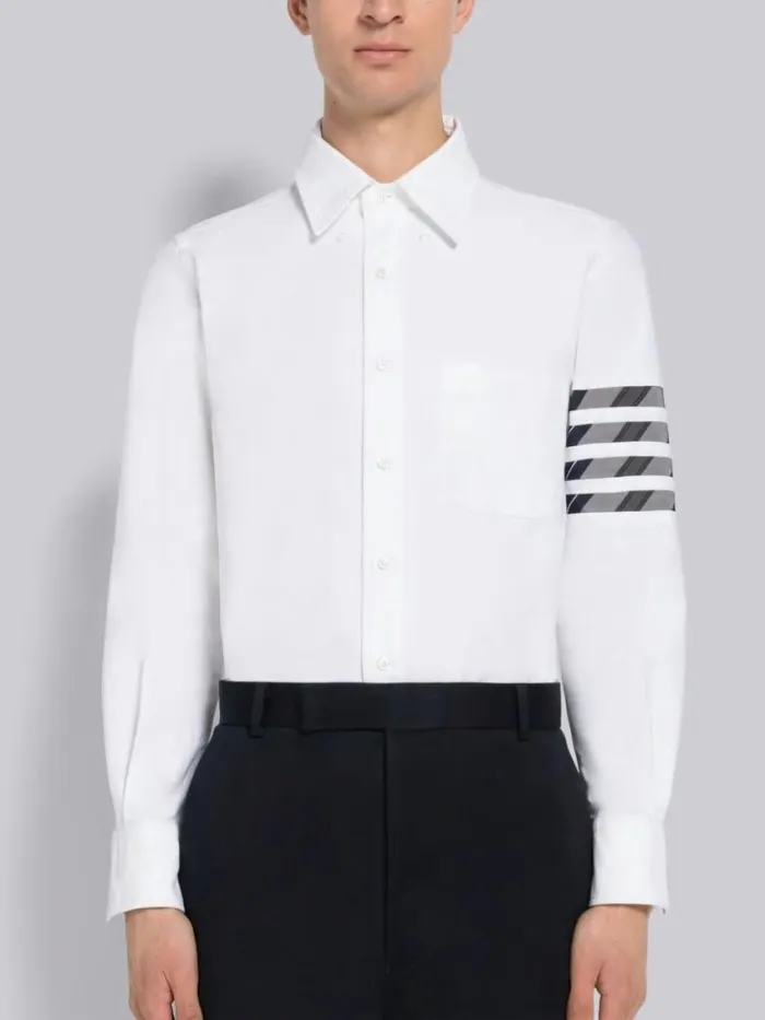 Men Oxford Cotton Seamed 4bar Straight Fit Long Sleeve Shirt White Thom Browne Shirting