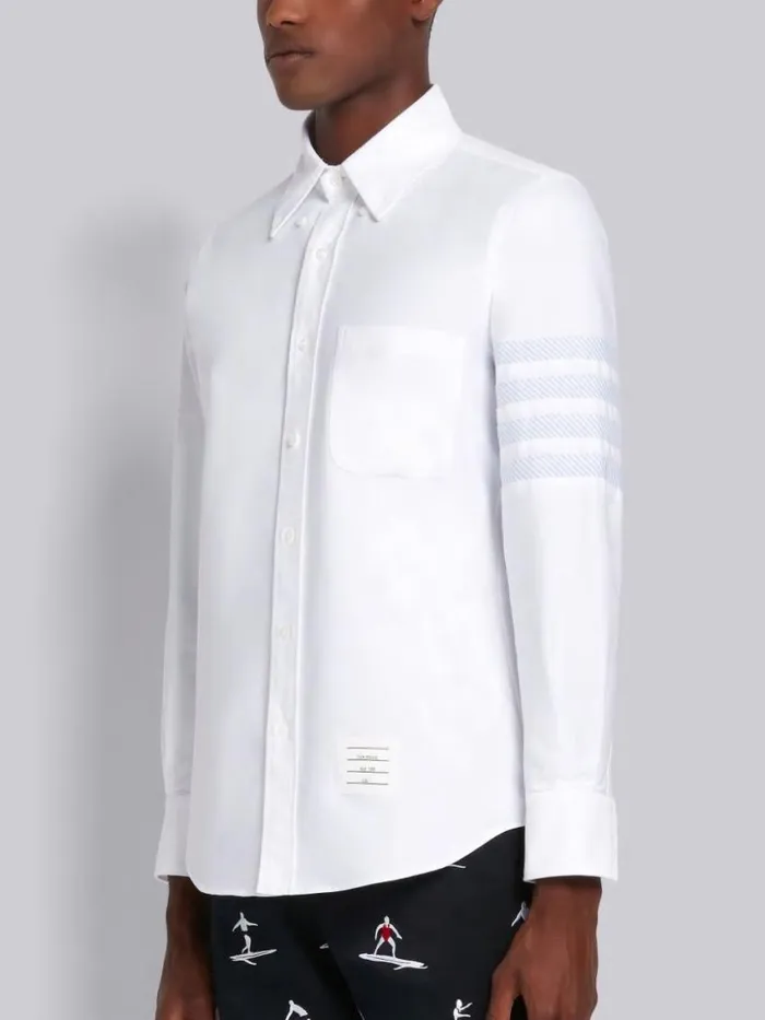 Men Oxford Cotton Seamed 4bar Straight Fit Long Sleeve Shirt White Thom Browne Shirting