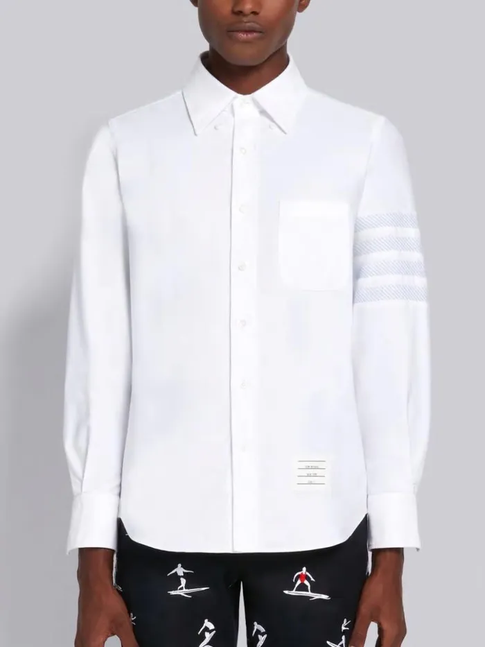 Men Oxford Cotton Seamed 4bar Straight Fit Long Sleeve Shirt White Thom Browne Shirting