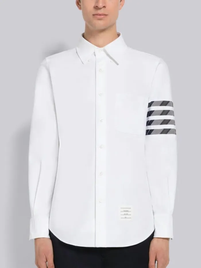 Men Oxford Cotton Seamed 4bar Straight Fit Long Sleeve Shirt White Thom Browne Shirting