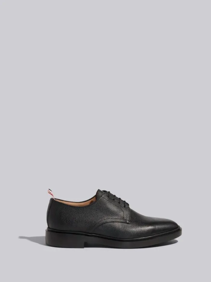 Men Pebble Grain Leather Lightweight Rubber Sole Derby Black Thom Browne Brogues and Loafers