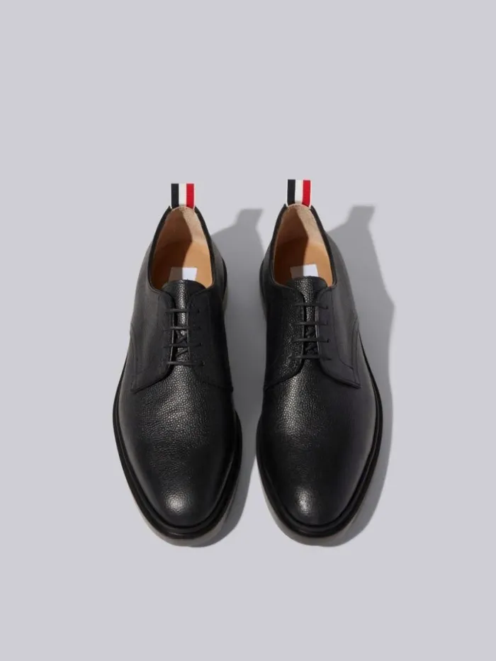 Men Pebble Grain Leather Lightweight Rubber Sole Derby Black Thom Browne Brogues and Loafers