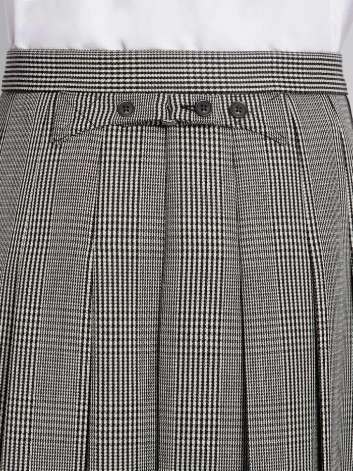 Men Prince Of Wales Wool Cavalry Twill Classic Knee Length Pleated Skirt Black And White Thom Browne Trousers