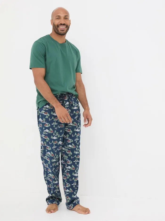 Men Pyjamas and Nightwear Fat Face Navy Blue Jeep Print Pyjamas