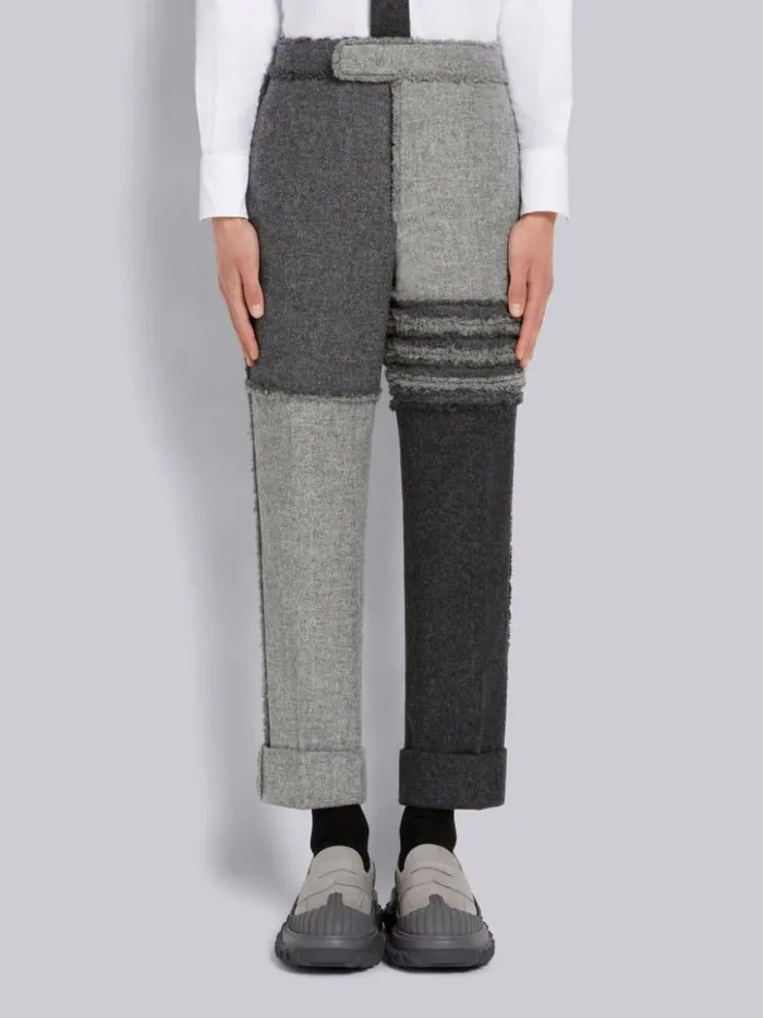 Men Quarter Split Shetland 4bar Fray Edge Classic Backstrap Trouser Light Grey Thom Browne Trousers Men Quarter Split Shetland 4bar Fray Edge Classic Backstrap Trouser Light Grey Thom Browne Trousers