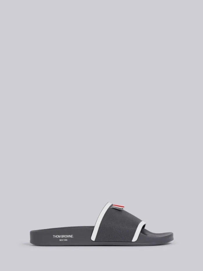 Men Rubber Stripe Pool Slides Dark Grey Thom Browne Slippers and Sandals