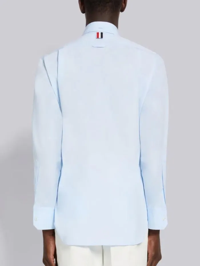 Men Satin Stitch Floral Applique Classic Fit Shirt Light Blue Thom Browne Shirting