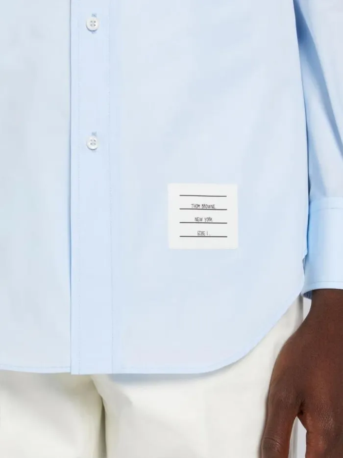 Men Satin Stitch Floral Applique Classic Fit Shirt Light Blue Thom Browne Shirting