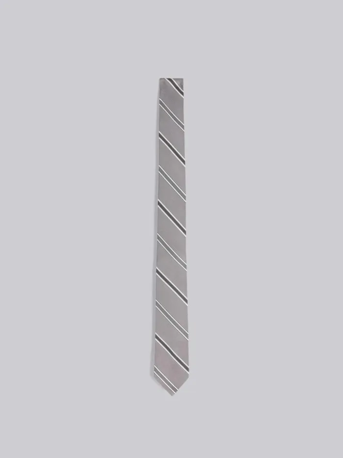 Men Silk And Cotton Jacquard Alternating Stripe Classic Tie Medium Grey Thom Browne Neckties