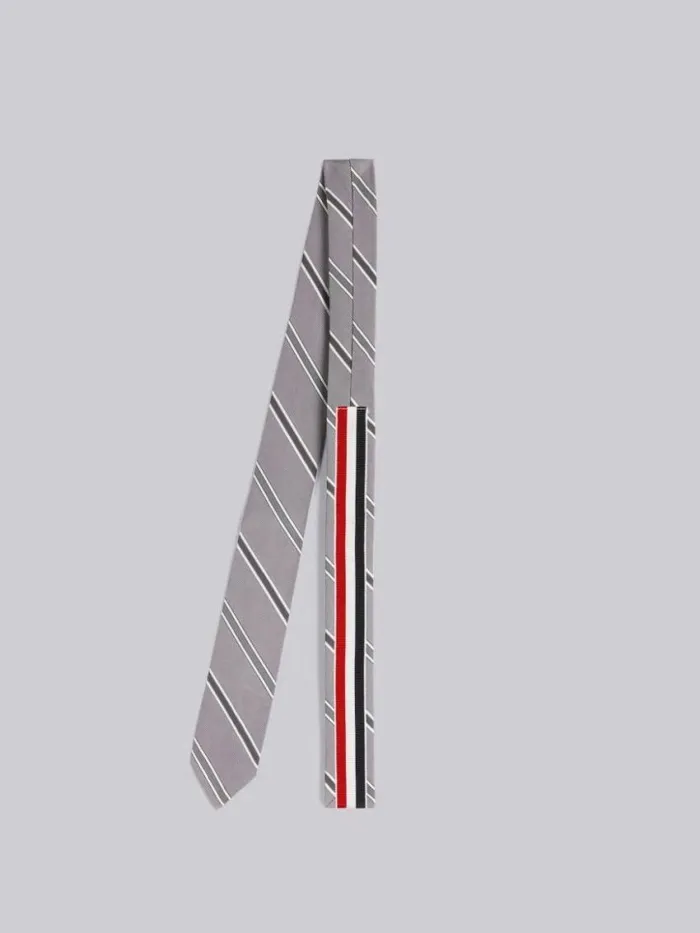 Men Silk And Cotton Jacquard Alternating Stripe Classic Tie Medium Grey Thom Browne Neckties