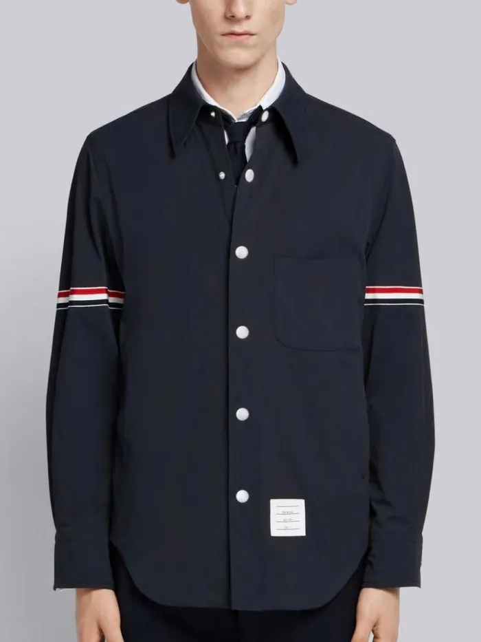 Men Solid Nylon Armband Shirt Jacket Navy Thom Browne Shirting