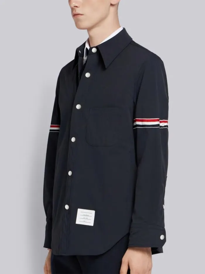 Men Solid Nylon Armband Shirt Jacket Navy Thom Browne Shirting