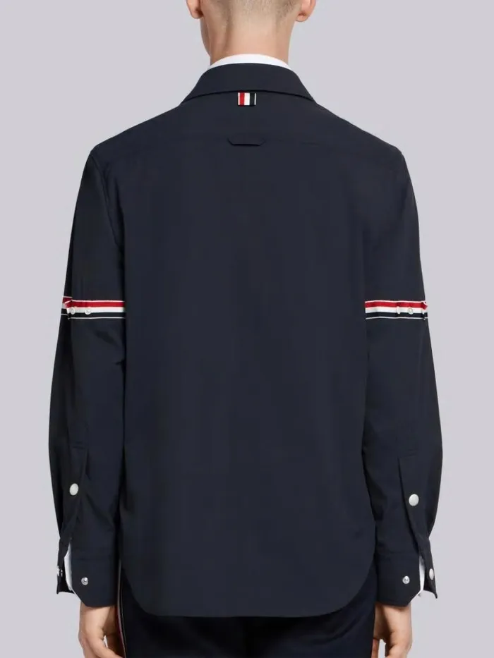 Men Solid Nylon Armband Shirt Jacket Navy Thom Browne Shirting