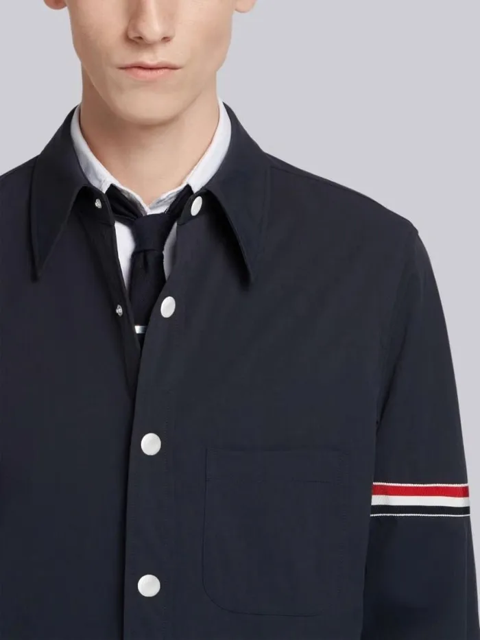 Men Solid Nylon Armband Shirt Jacket Navy Thom Browne Shirting