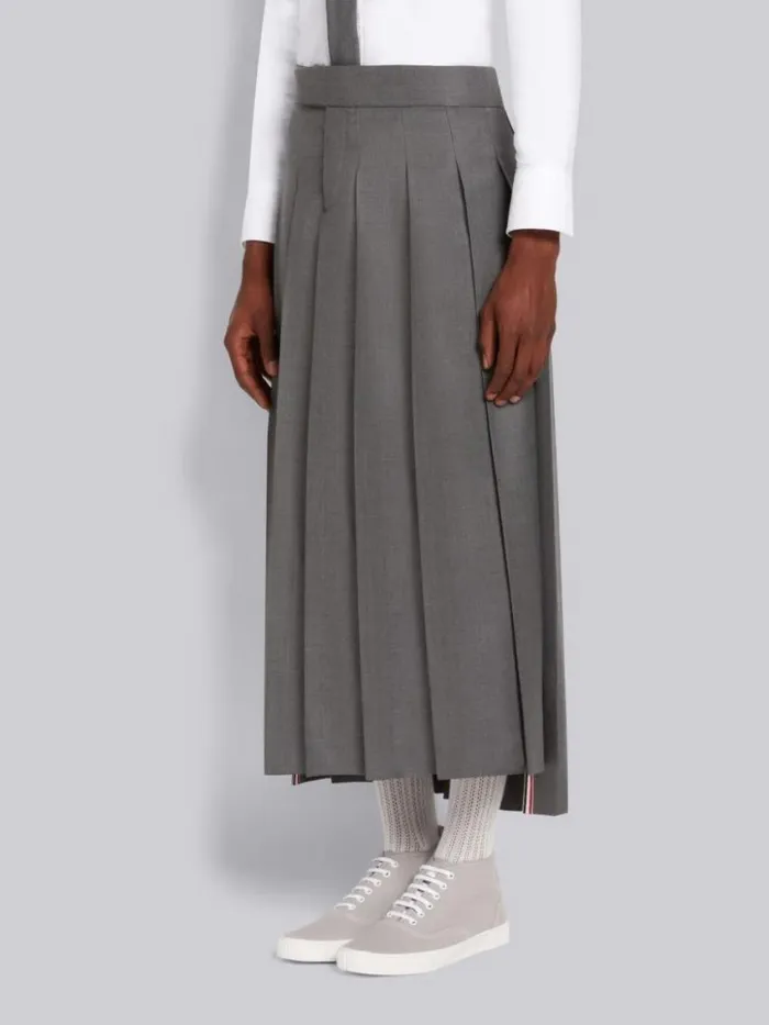 Men Super 120039s Wool Twill Pleated Backstrap Ankle Length Skirt Medium Grey Thom Browne Trousers