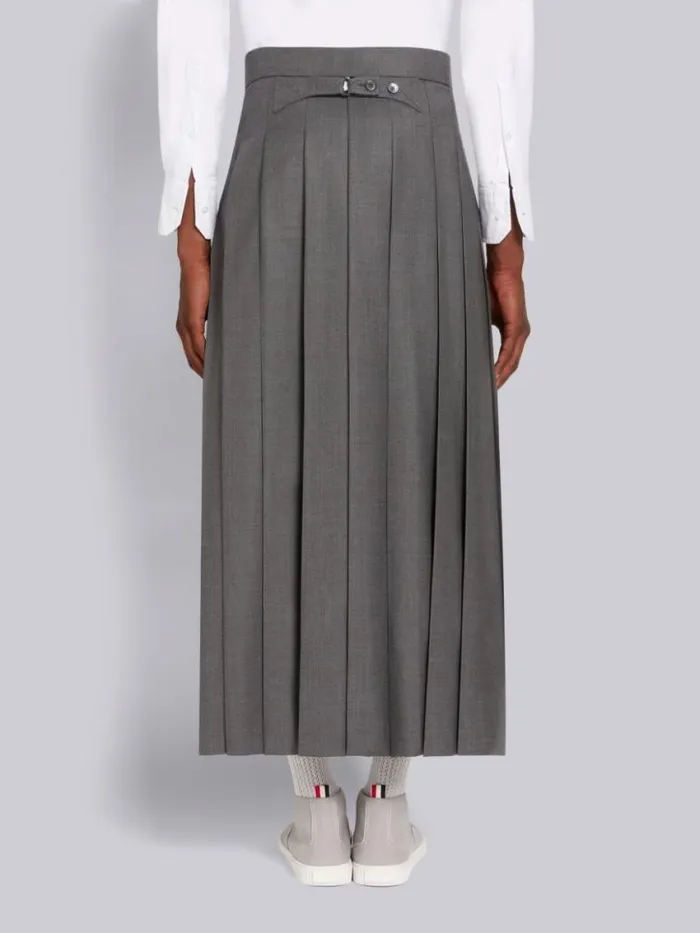 Men Super 120039s Wool Twill Pleated Backstrap Ankle Length Skirt Medium Grey Thom Browne Trousers