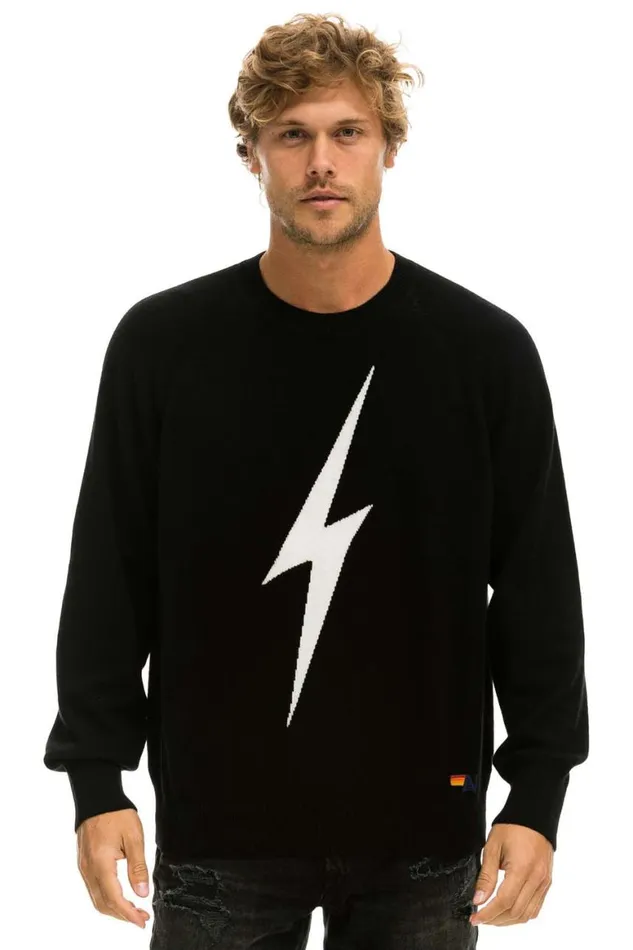 Men Sweatshirts Aviator Nation Unisex Bolt Cashmere Light Sweater 8211 Black White Bolt