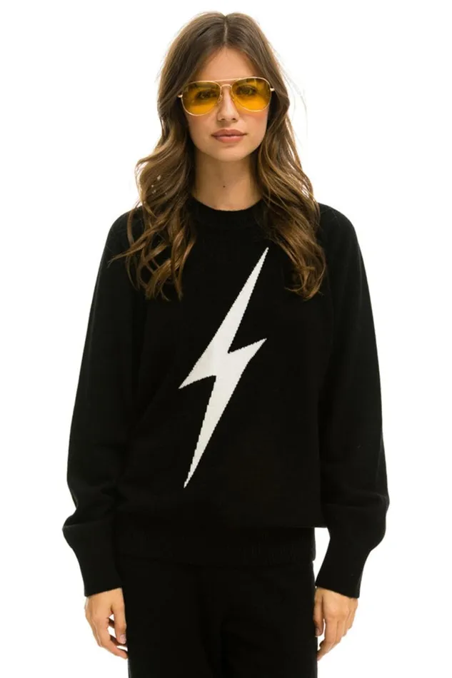 Men Sweatshirts Aviator Nation Unisex Bolt Cashmere Light Sweater 8211 Black White Bolt