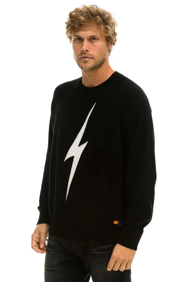 Men Sweatshirts Aviator Nation Unisex Bolt Cashmere Light Sweater 8211 Black White Bolt