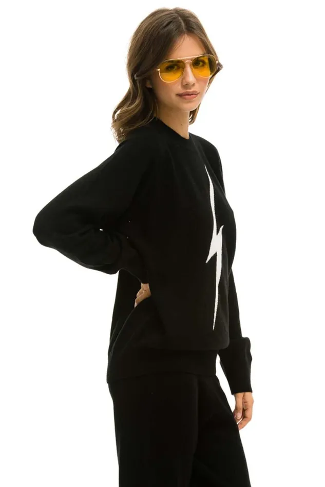 Men Sweatshirts Aviator Nation Unisex Bolt Cashmere Light Sweater 8211 Black White Bolt