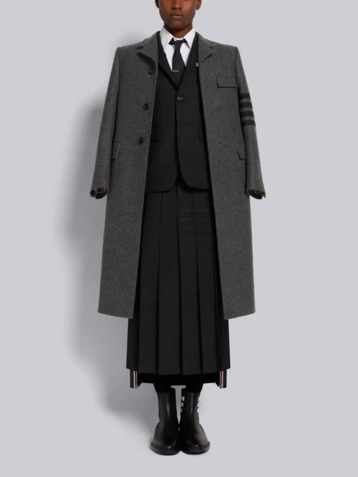 Men Thornproof Wool 4bar Ankle Length Classic Rise Backstrap Pleated Skirt Dark Grey Thom Browne Trousers