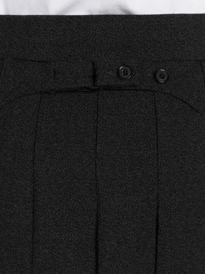 Men Thornproof Wool 4bar Ankle Length Classic Rise Backstrap Pleated Skirt Dark Grey Thom Browne Trousers